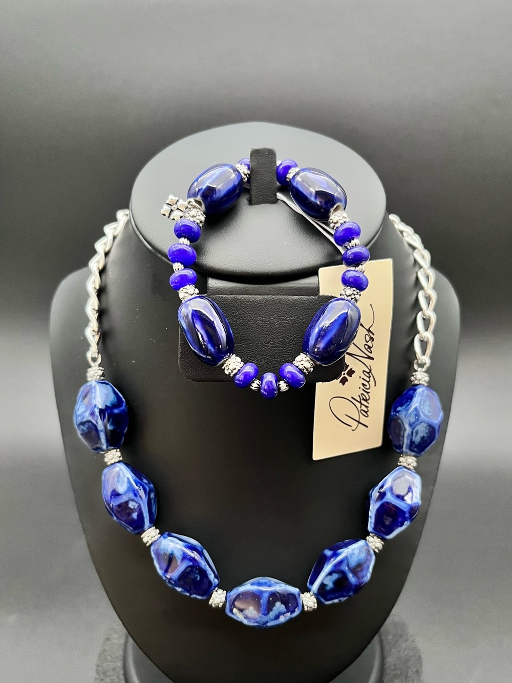 PATRICIA NASH Blue Bead Necklace & Bracelet Set